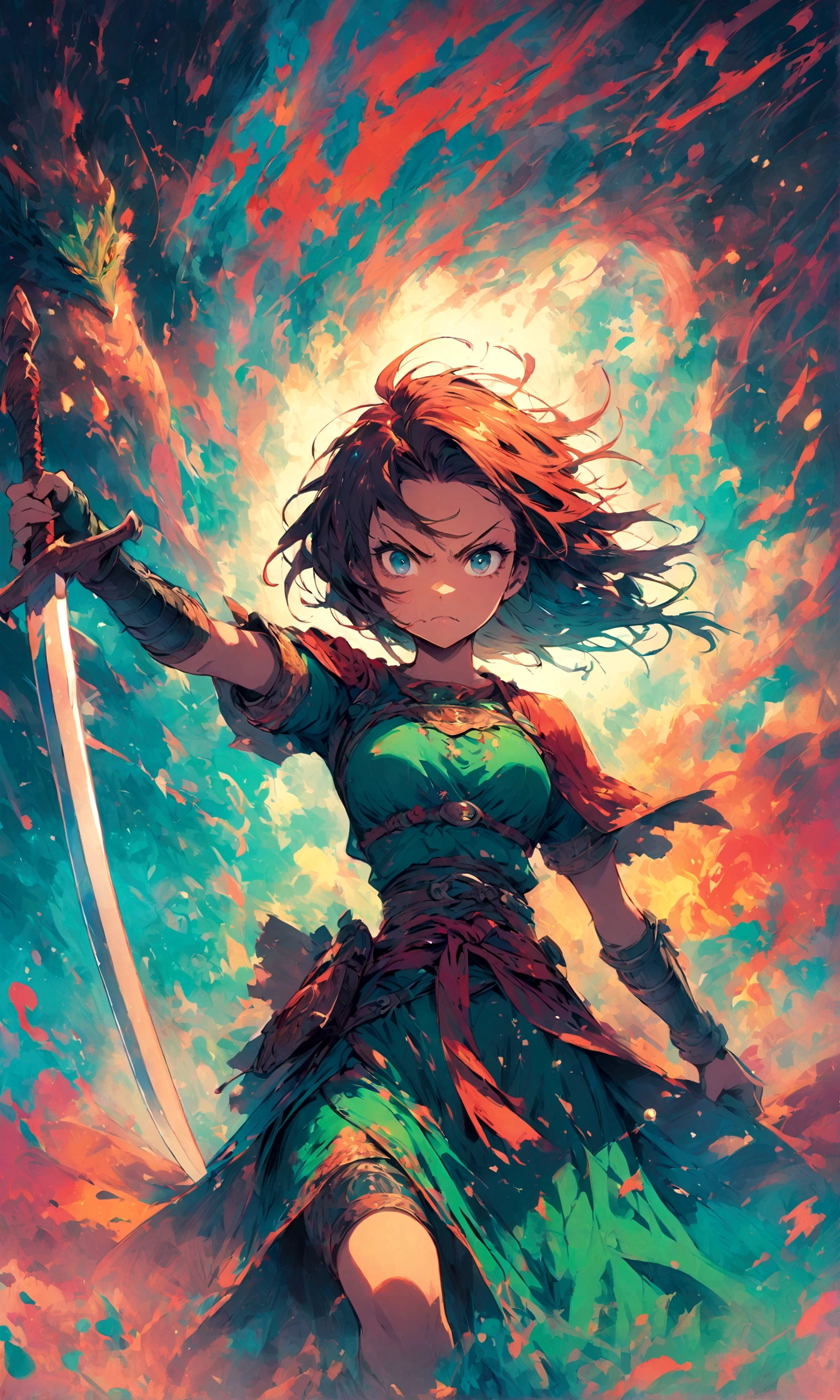 Mulher 1,Mulher guerreira,Ele levanta sua espada e me ataca.,raiva,,Missão do Dragão 3,ilustração pop