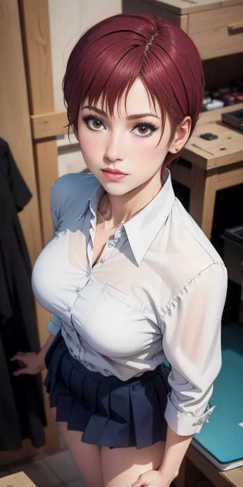 masterpiece,  best quality, highly detailed ,   KeiKsmt-KJ , shirt , skirt , bright eyes, blush , selfie , from above , realisti...