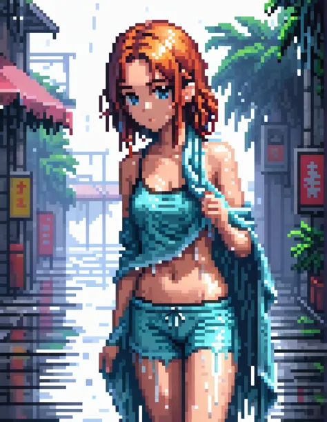 (masterpiece, top quality, best quality), pixel,pixel art,girl with wet cloth,oily skin,wet skin,fullbody