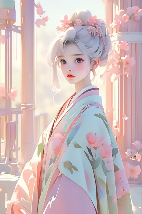 (pastel colour:1.2)、masterpiece、highest quality、high resolution、ultra-realistic、realistic、(cute:1.2)、girl、twelve-layered kimono