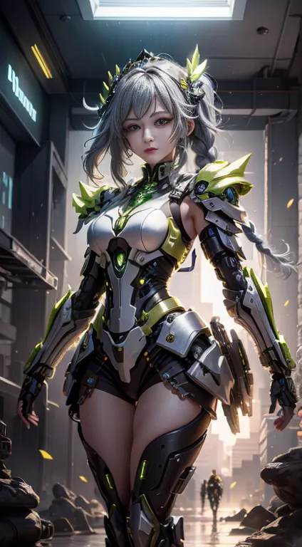 ((Better quality)), ((masterpiece)), (Very detailed: 1.3), 3D, Ikaru Valkyrie Mecha, Beautiful cyberpunk woman wearing a crown, ...