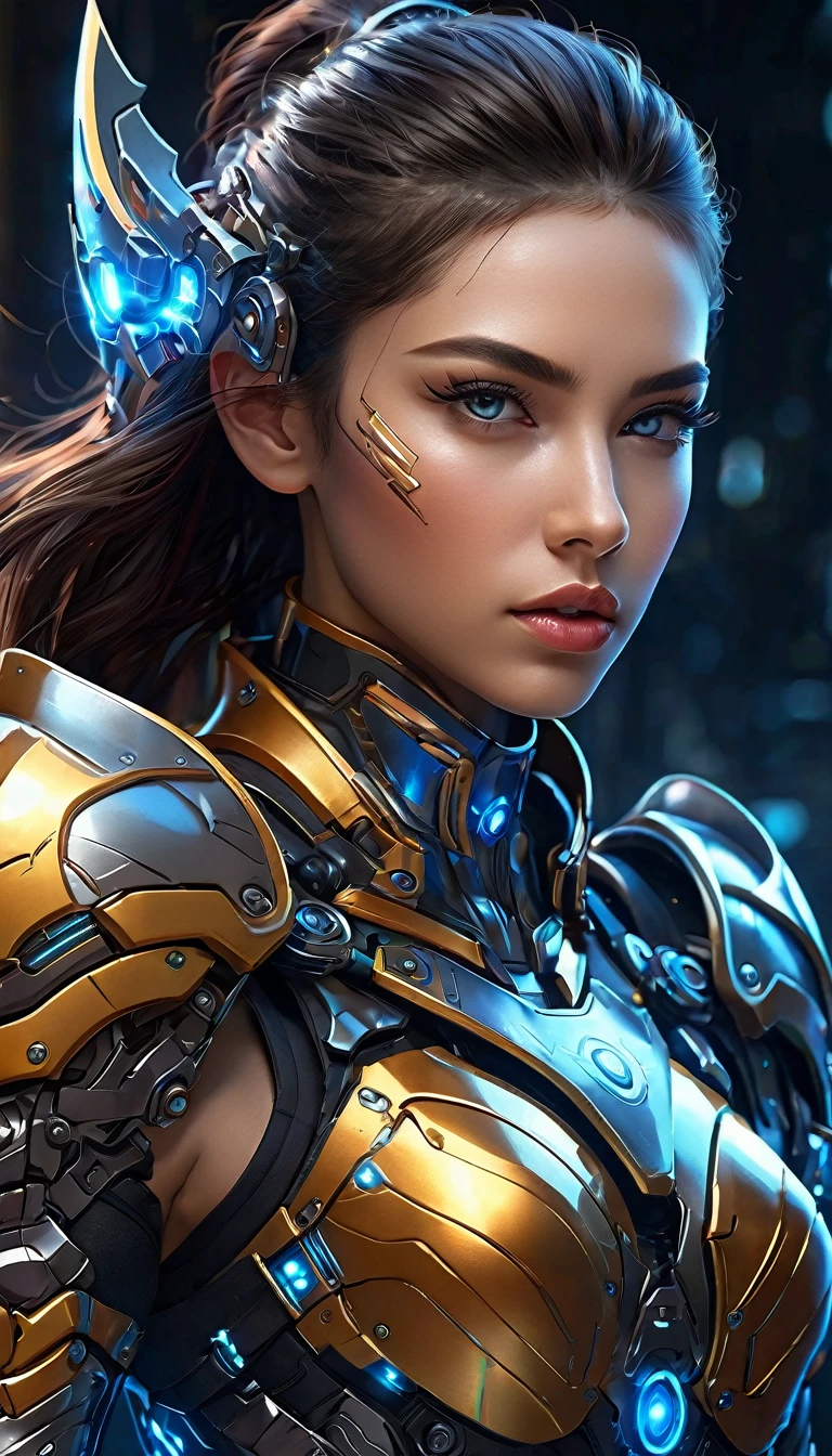 (Full body shot:1.4), a photorealistic 1girl, beautiful detailed eyes, beautiful detailed lips, extremely detailed face, long eyelashes, muscular female warrior, wearing sleek futuristic armor, holding a high-tech energy-based weapon, dynamic action pose, dramatic lighting, cinematic composition, hyper-detailed digital painting, vivid colors, seamless rendering, award-winning sci-fi concept art, intricate mechanical details, glowing energy effects