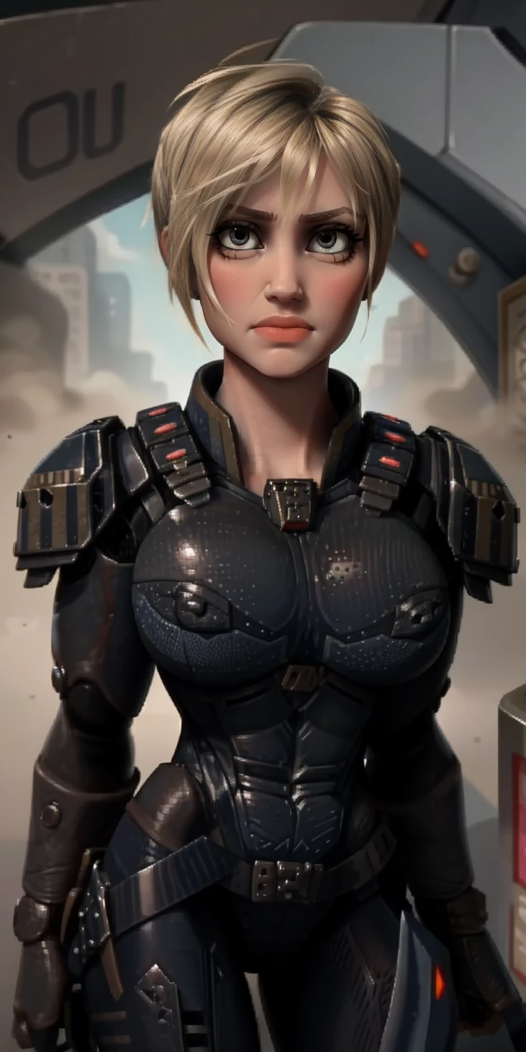 masterpiece, best quality, nsfw, portrait of Sgt Calhoun, 1girl, blue eyes, blonde hair