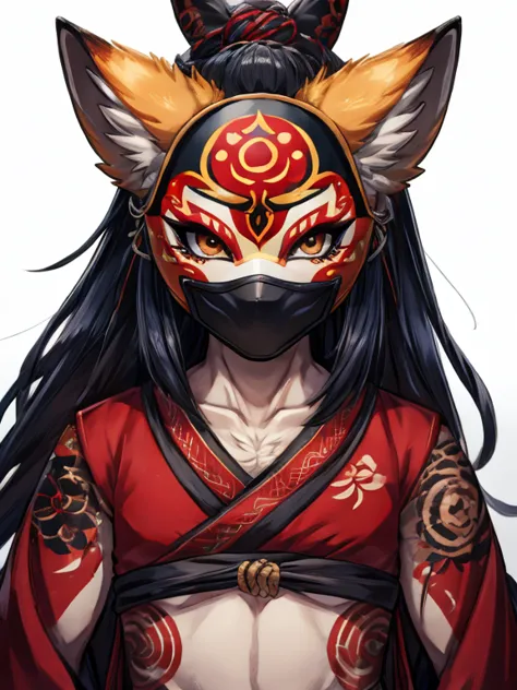 Mascara de kitsune, yokai mask, tatoo style