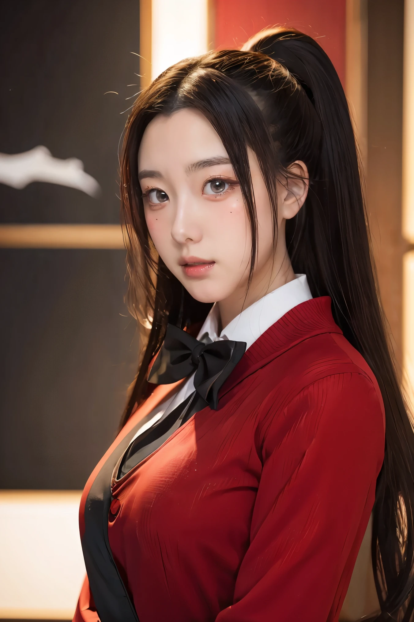 anime girl en chemise rouge et cravate noire posant pour une photo, par Yang J., germe d&#39;art extrêmement détaillée, Rin Tohsaka, artgerme jsc, oeuvre d&#39;art dans le style de guweiz, belle œuvre d&#39;art numérique, artgerme. Détails élevés, gamme murata et artgerme, Style Artgerme, modèle ig | artgerme