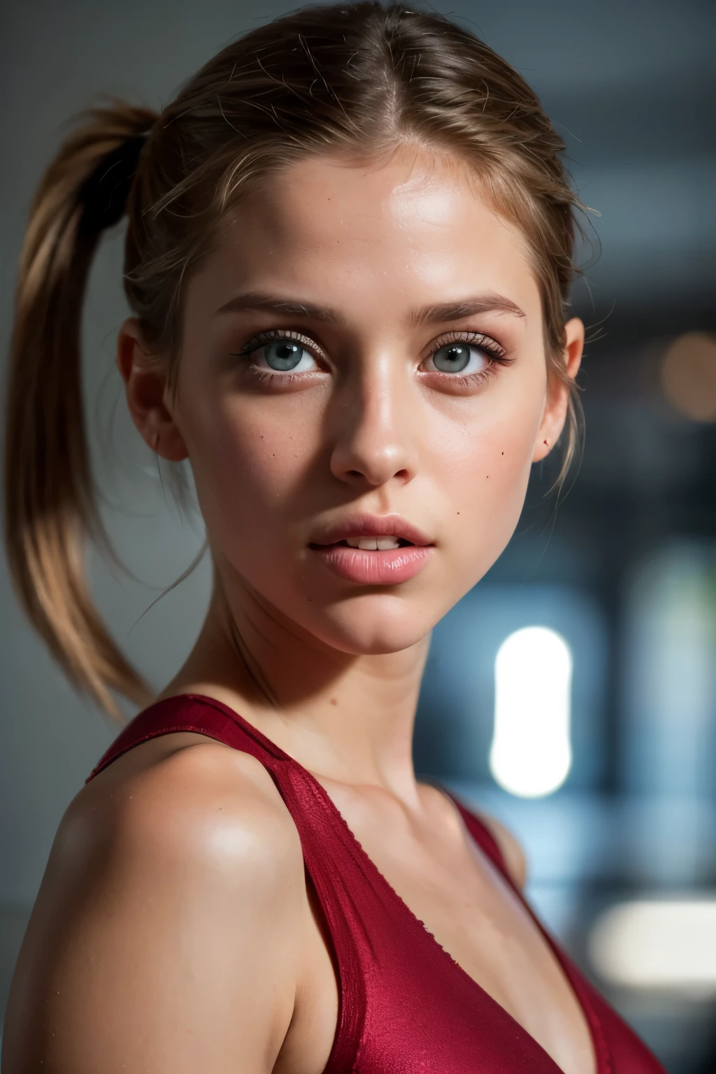 (realistic, photo-realistic:1.37),(8k, RAW photo, best quality, masterpiece:1.2), cute Teresa Palmer, (30 years old:1.5), ultra-detailed, heart-shaped pupils, physically-based rendering, ultra high res, kodakvision color, shot on Arricam LT Camera, bokeh, sharp focus, looking at viewer, photorealistic, realistic, best quality, extremely detailed face, extremely detailed eyes and face, beautiful detailed eyes, absurdres, incredibly absurdres, short lycra bodycon dress, perfect female body, fit body, slender, sexy expression, biting lip, gorgeous hair, (pigtails hairstyle:1.2), dimly lit, rim lighting.