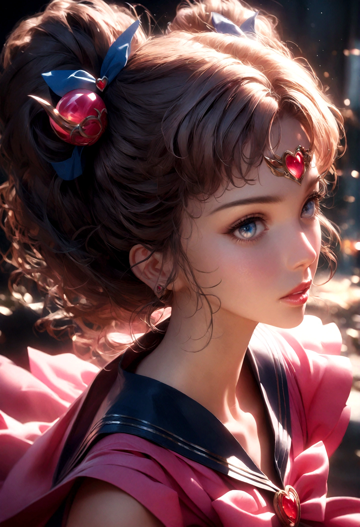 1girl, sailor moon, bishoujo senshi sailor moon, elegant detailed eyes, detailed facial features, long eyelashes, beautiful detailed lips, elegant detailed pose, highly detailed, masterpiece, 4k, hyper realistic, photorealistic, cinematic lighting, dynamic composition, intricate details, vibrant colors, soft dreamy atmosphere, magical girl fantasy, full body shot