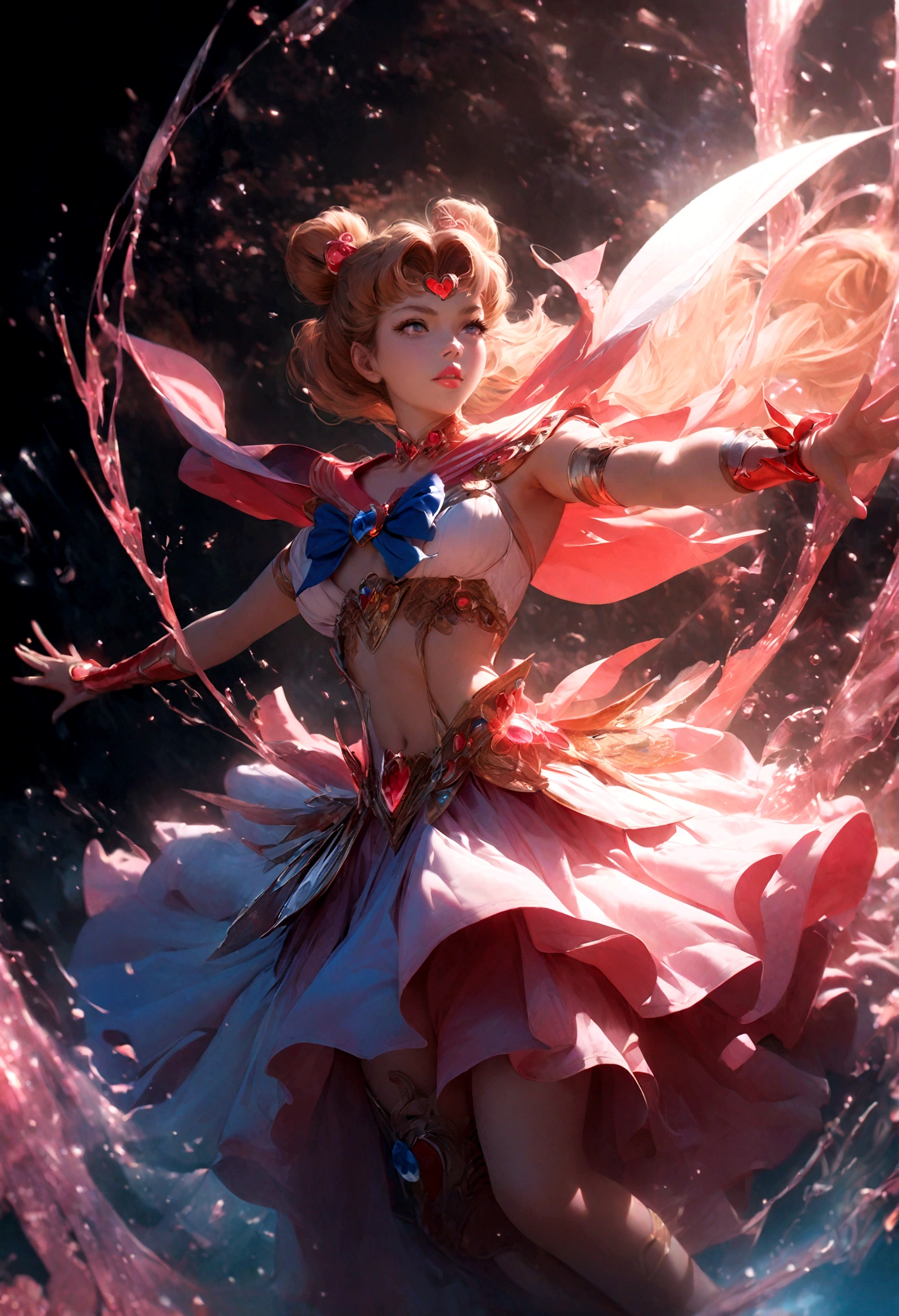 1girl, sailor venus, bishoujo senshi sailor moon, elegant detailed eyes, detailed facial features, long eyelashes, beautiful detailed lips, elegant detailed pose, highly detailed, masterpiece, 4k, hyper realistic, photorealistic, cinematic lighting, dynamic composition, intricate details, vibrant colors, soft dreamy atmosphere, magical girl fantasy, full body shot