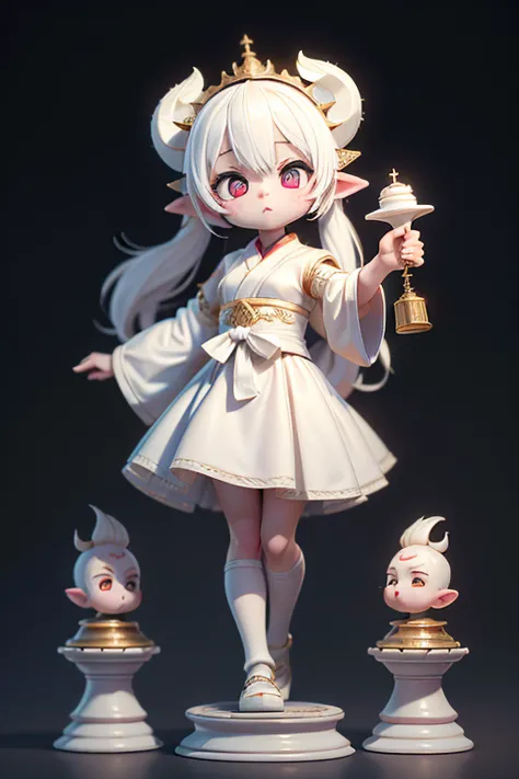 (Ultra HD, Ultra HD, 16K) Girl, (anthropomorphic chess piece, pawn) (ivory carving, milky white) (wearing traditional Japanese f...