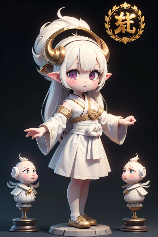 (Ultra HD, Ultra HD, 16K) Girl, (anthropomorphic chess piece, pawn) (ivory carving, milky white) (wearing traditional Japanese farm work clothes) (all characters white or milky white: 1.5) (Historical Masterpiece) Figure standing on a chessboard, lit by light from above, slightly overhead view,