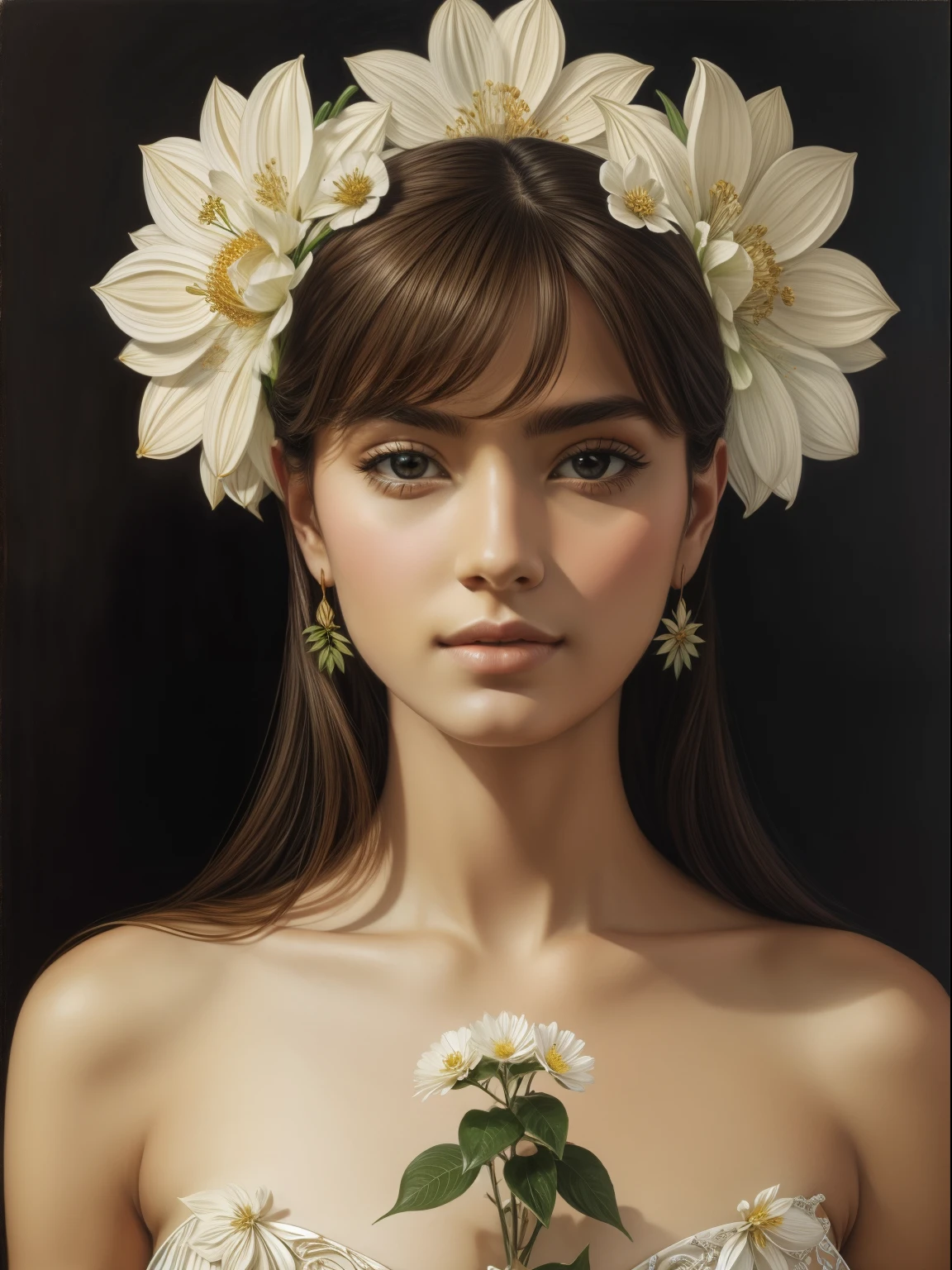 （（Marco Mazzone (Marco Mazontel））.retrato de uma linda mulher，Simetria。Flores、plantar、inseto.representação de detalhes requintados。