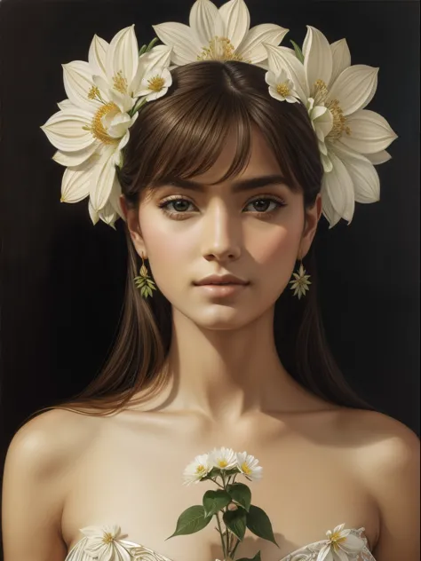 （（Marco Mazzone (Marco Mazontel））.Portrait of a beautiful woman，symmetry。Flowers、plant、insect.Exquisite detail depiction。