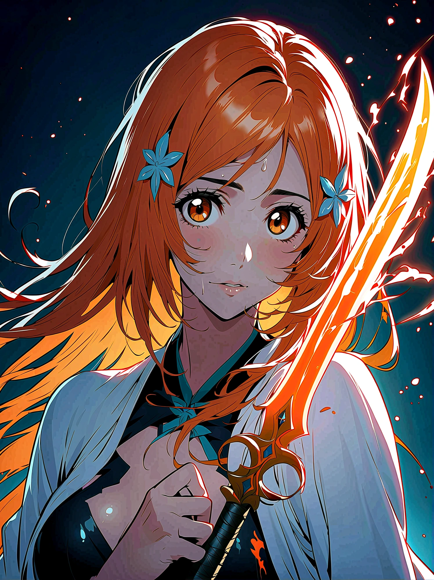 1girl, Women&#39;s Focus, Inoue Orihime, bleach, Very aesthetic，illustration，Perfect composition，Wet skin，Intricate details
