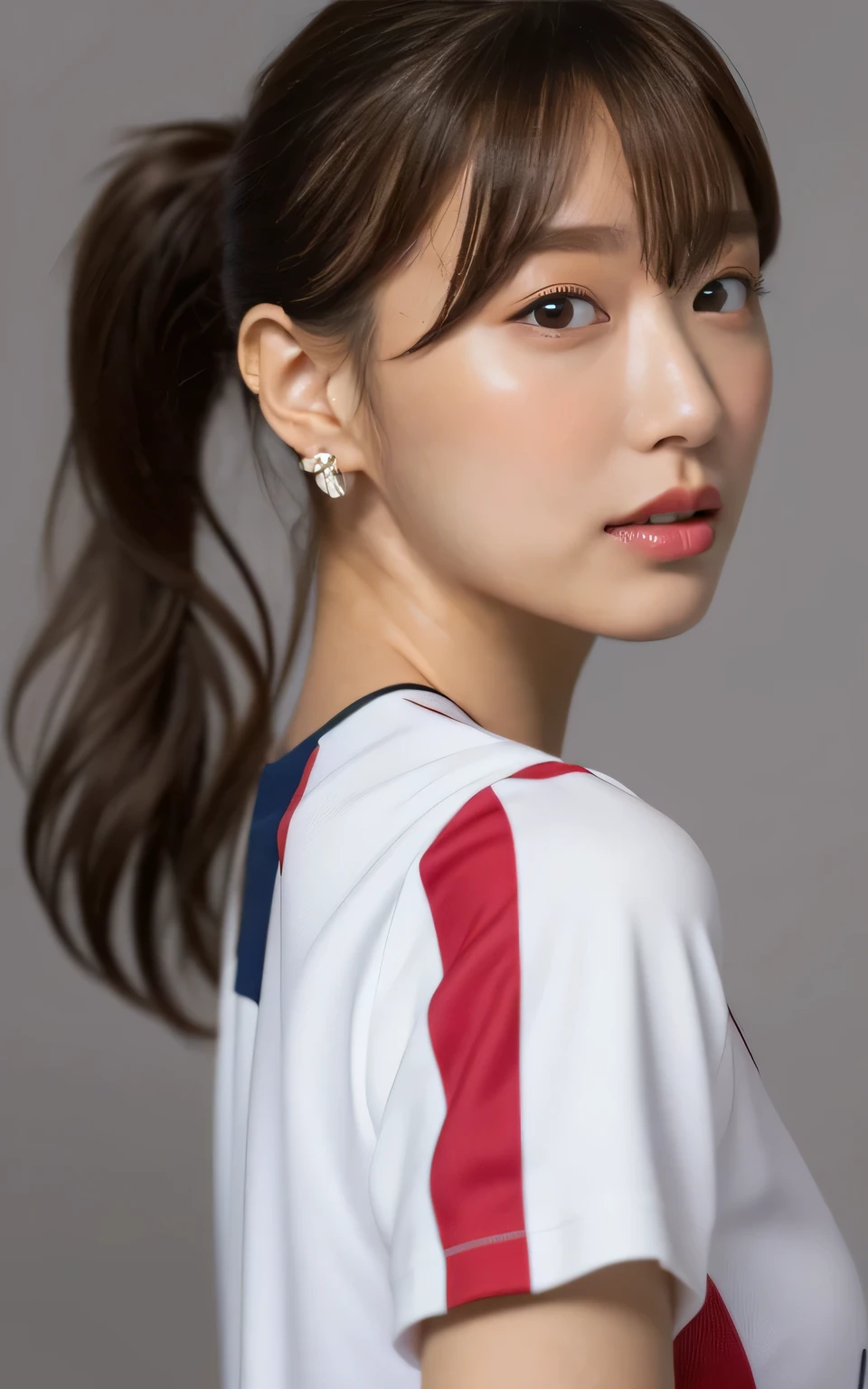 (Wearing a Japanese national soccer team uniform,She loves soccer:2.0),
(No bra, The shape of the nipples is visible,Beautiful thighs, Ultra-detailed skin,Tiny pores in the skin:1.5), 
((She sits on the bed with her legs stretched out, She leans forward and pushes her breasts together, She is squirming with pleasure, Her body is incredibly beautiful and stylish, I touch her from her chest to her whole body violently., Her face is so cute when she feels it :1.3)), 
((2, Beautiful college girl, Sexy body, She loves sex, Looking forward:1.4)), 
((Small breasts, Flat Chest:1.2)),
((Bedroom at home, Complete darkness:1.4)), 

Eye focus, Narrow shoulders, Beautiful clavicle, length, Thin arms, Thin legs, The back of the hand is beautiful and feminine, Slim figure, Soft belly, Tight waist, Highly detailed face, super detailed breasts, Ultra-detailed skin, Fair skin, Shiny skin, Ultra-detailed lips, Fuller lips, Glossy pink lips, Blushed, White teeth, Beautiful actress makeup, Annuit Makeup, Pink lipstick, Dark brown hair, Delicate and soft hair, (Put your hair up, Fluffy short bob, ponytail:1.2), (Sweep your bangs to the side:1.2), (Stylish earrings,necklace:1.2),
