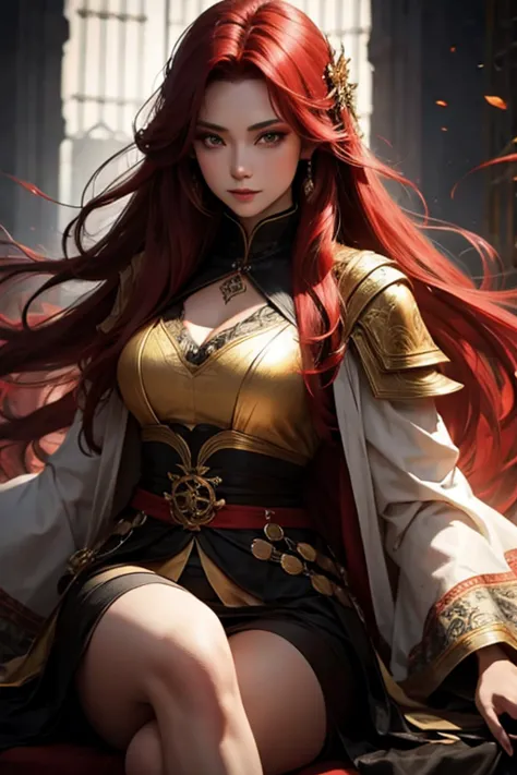 woman.beautiful.red hair.yellow eyes.imperial clothes