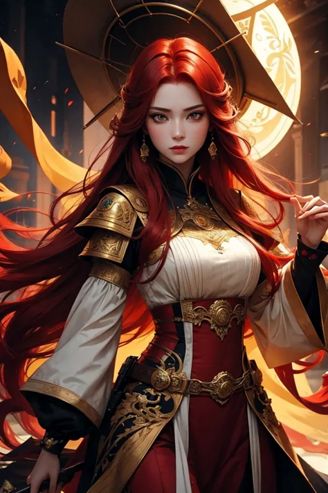 woman.beautiful.red hair.yellow eyes.imperial clothes