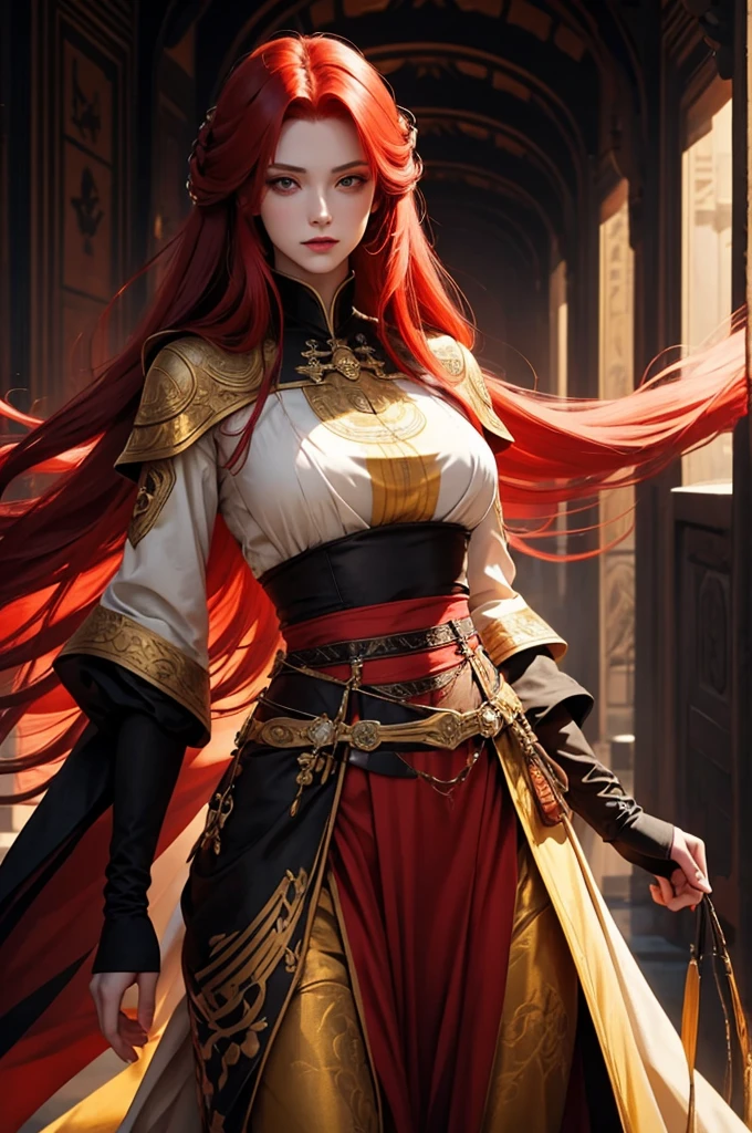 woman.beautiful.red hair.yellow eyes.imperial clothes