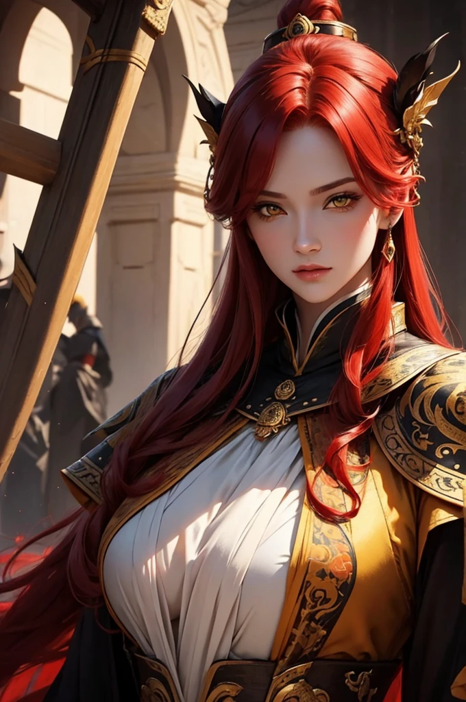 woman.beautiful.red hair.yellow eyes.imperial clothes