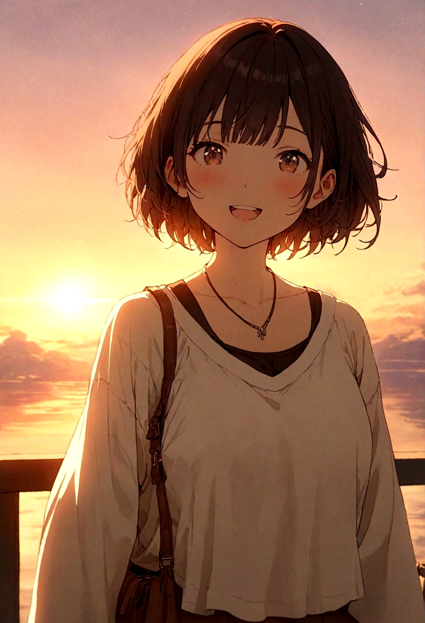 masterpiece, highest quality, Movie stills, One girl, Cloud Girl, Floating in the sky, close, bright, Happy, Warm and soft lighting, sunset, (spark:0.7)