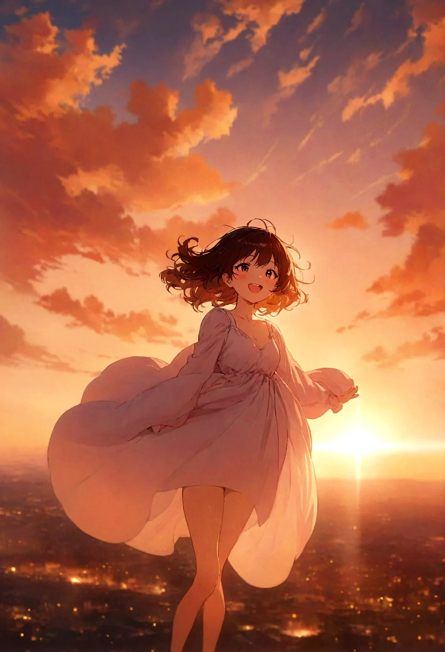 masterpiece, highest quality, movie stills, one girl, cloud girl, floating in the sky, close, bright, happy, warm and soft light...