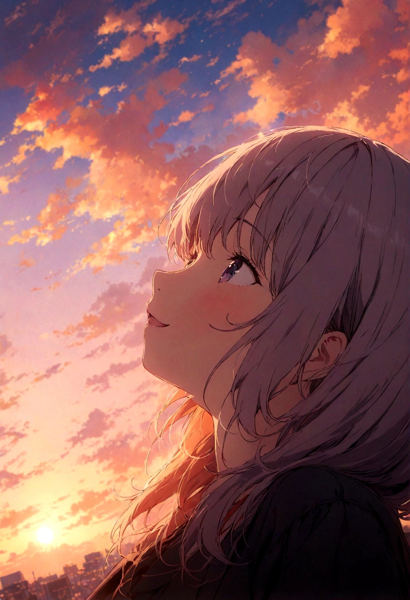 masterpiece, highest quality, Movie stills, One girl, Cloud Girl, Floating in the sky, close, bright, Happy, Warm and soft lighting, sunset, (spark:0.7)