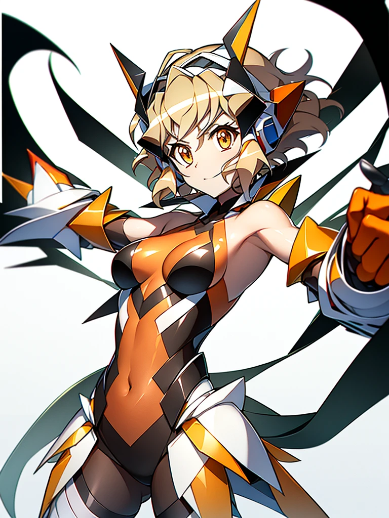 highest quality、Awesome portrayal、Esbian all over、symphogear、sound、Orange sound、Orange Hair、Orange eyes、Esbian all over、White background