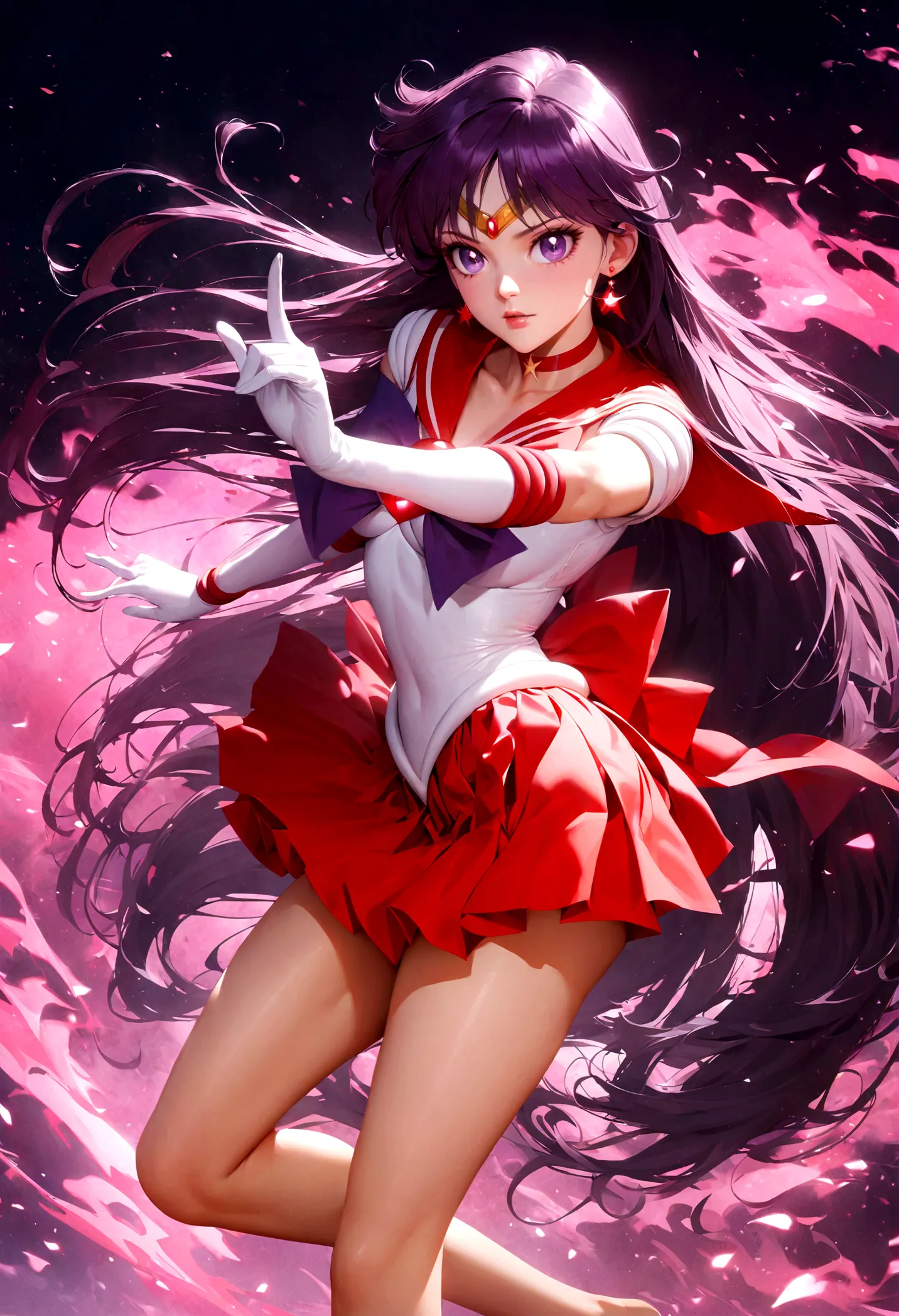 1girl, sailor mars, bishoujo senshi sailor moon, elegant detailed eyes, detailed facial features, long eyelashes, beautiful deta...