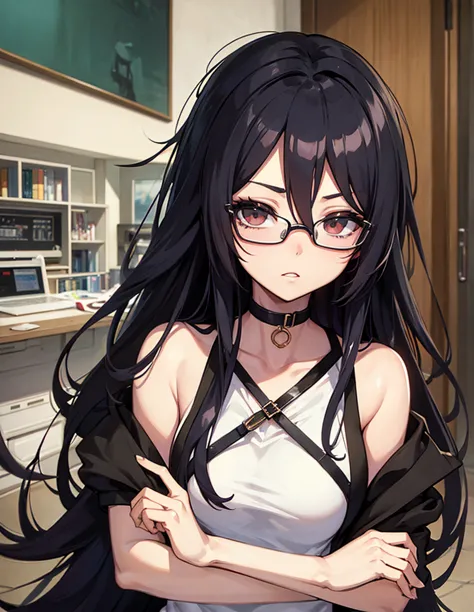anime girl con gafas and a man con gafas on, manha, con gafas, pelo negro largo ondulado y gafas, En estilo anime, Al estilo ani...