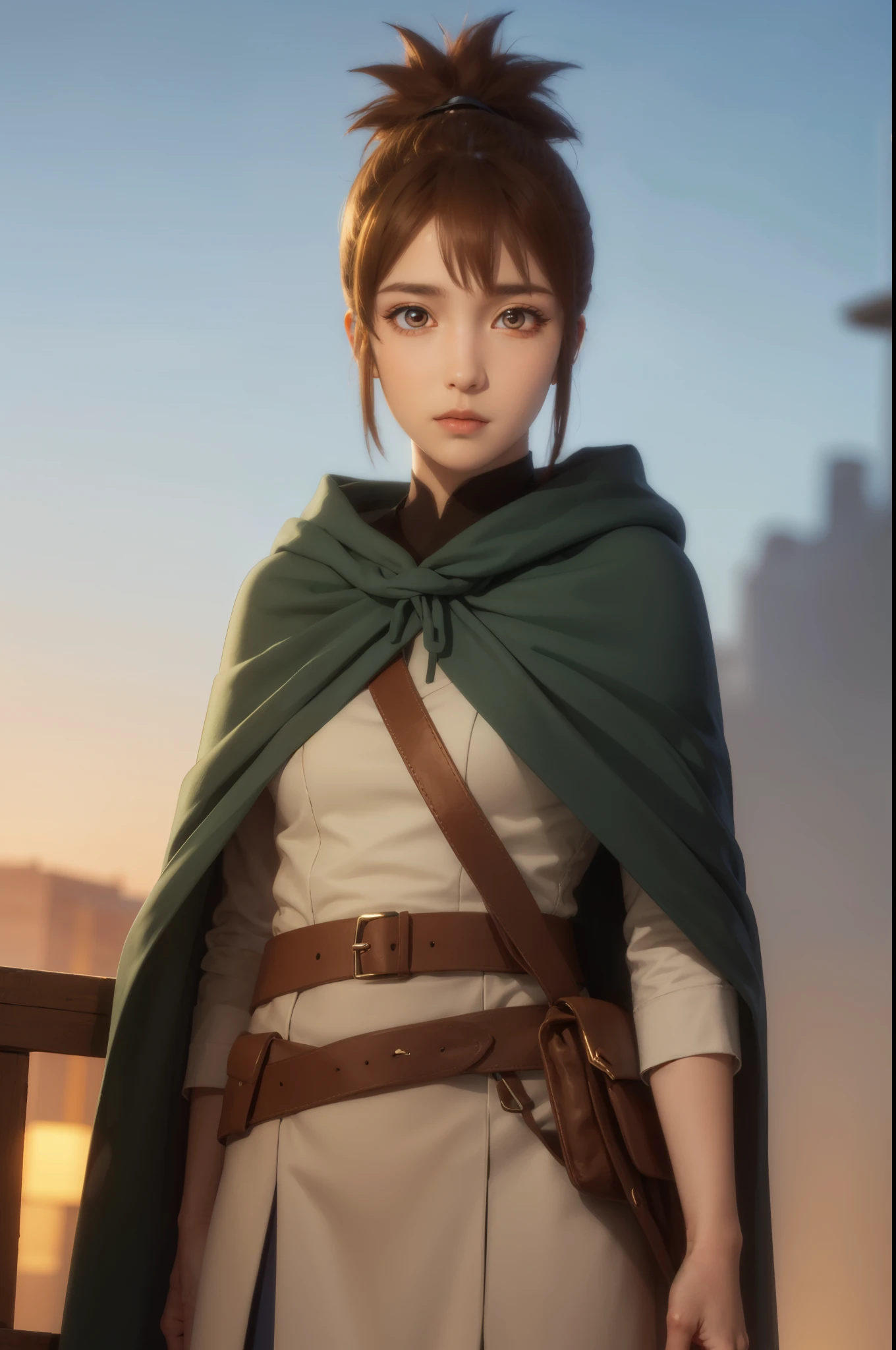 dotamarci, marci, bangs, brown hair, (brown eyes:1.5), ponytail, short ponytail,
BREAK belt, cape, armor, cloak, pouch, brown belt, belt pouch,
BREAK looking at viewer,
BREAK outdoors,
BREAK (masterpiece:1.2), best quality, high resolution, unity 8k wallpaper, (illustration:0.8), (beautiful detailed eyes:1.6), extremely detailed face, perfect lighting, extremely detailed CG, (perfect hands, perfect anatomy),