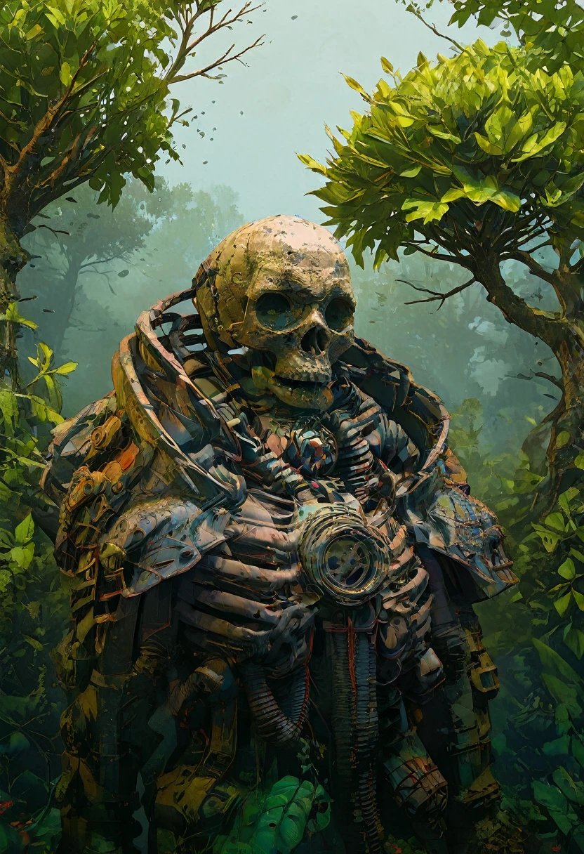 close up:1.3, (masterpiece:1.5),(Best Quality:1.6), (ultra high resolution:1.4), strong and robust ogre, dynamic pose, with shoulder pads and leather bones, large and sharp fangs, leather belt with a skull , loincloth, detailed illustration, Intricate, Idyllic, magical elves in the forest:1.5, landscape, Vibrant colors, sunrise, sun rays passing through the trees, leaves falling from the trees, dew on leaves and plants, clouds, (( magical, beautiful, from another world, trees:1.4 )), (( Best Quality, Vibrant, 32K, clear, well-defined shadows)).(Best Quality,4k,8k,high resolution,masterpiece:1.2),ultra detailed,(realist,photorealist,photo-realist:1.37),Very detailed face,extremely detailed facial features,hyper realist skin texture,extremely fine details,intricate details,detailed eyes,detailed nose,detailed lips,Detailed facial expressions,intricate facial anatomy,intense lighting,Dramatic lighting,changing lighting,cinematic lighting,chiaroscuro lighting,dramatic shadows,Dramatic moments,vivid colors,intense colours,Deep contrast,cinematic depth of field,cinematographic composition,cinematic camera angle