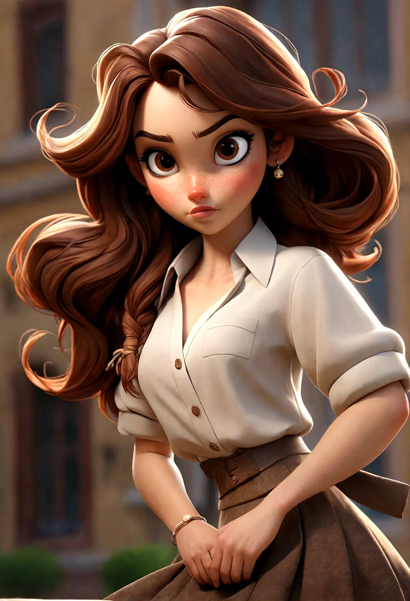 (Best quality, high resolution: 1.2), Ultra-detailed, (Realistic: 1.37) brunette, médium brown hair, brown eyes, small cheast, 3...
