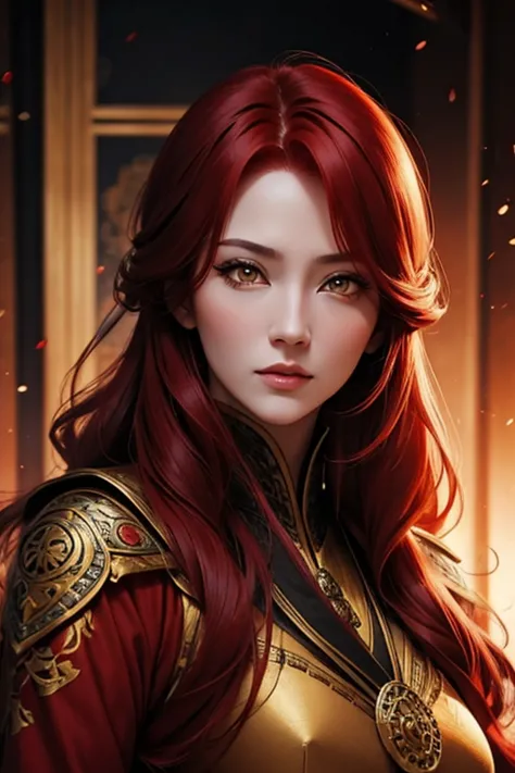 woman 40 years old.beautiful.red hair.yellow eyes.imperial clothes