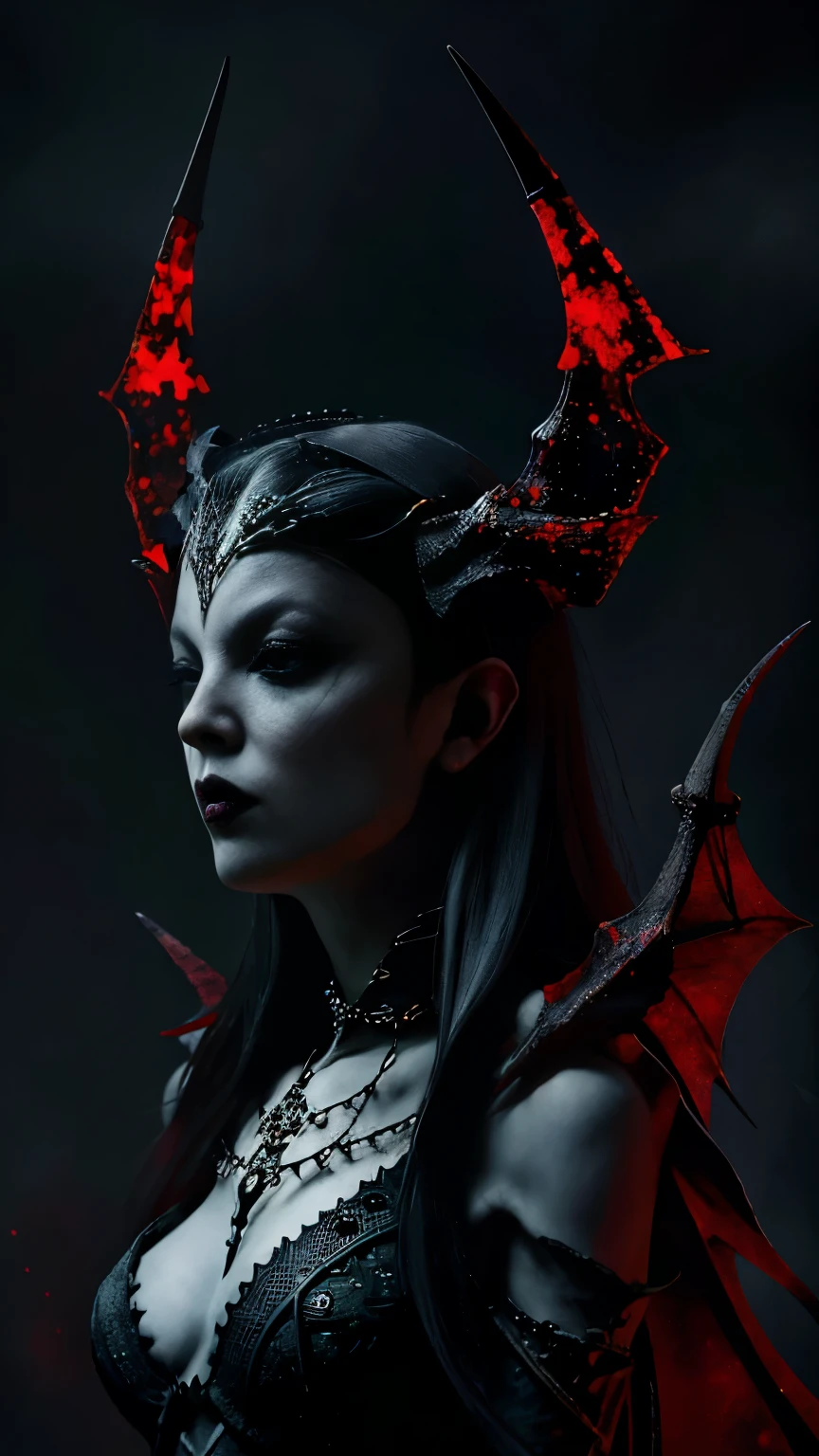 "A highly detailed and intense depiction of a terrifying female necromancer, Mid shot and dramatic capture shot in ultra detailed 8K wallpaper, Showing complex complexity".、Close-up of a woman with dark hair and a black dress, in style of Dark Fantasy Art, Dark fantasy art, A beautiful and elegant demon queen, Dark Fantasy Art, fantasy dark art, Dark fantasy digital art, gothic fantasy art, Gothic Dark Maiden, Dark Fantasy Portrait, Portrait of the Dark Goddess, Dark Fantasy Nymph Portrait