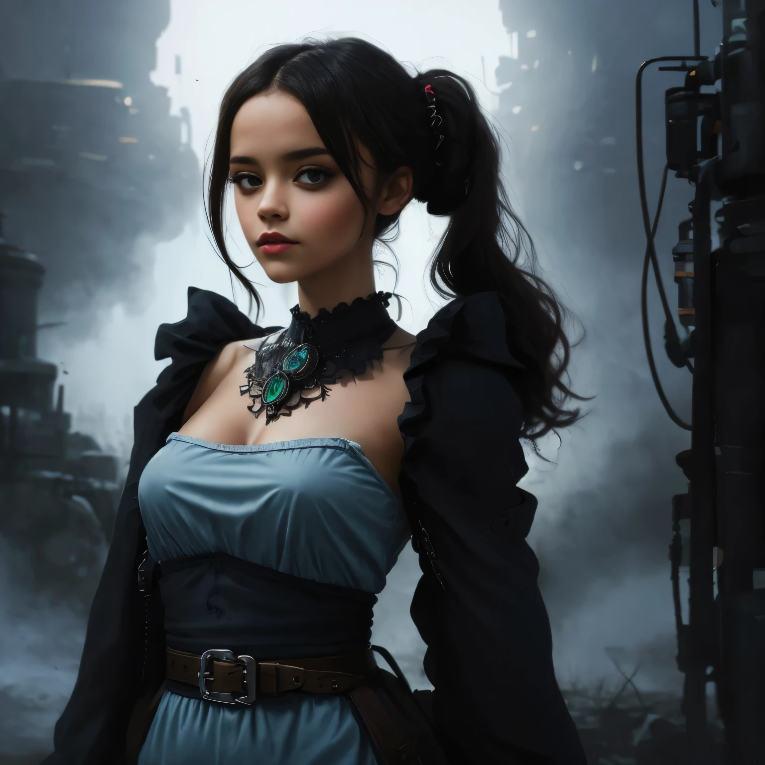 (((Nachtzeit))), (((dunkle Töne))), (((schwarzer Filter))), (dunkel draußen), Illustration von Jenna Ortega, markanten Figur im Stil von Luis Royo, (((schlanker Rahmen, der Selbstvertrauen und Belastbarkeit ausstrahlt))), kompliziertes Tattoo für den ganzen Arm, (tetradische Farbkombination), 32K Auflösung, beste Qualität, Blick in die Kamera, weißes Licht. (((Vollständig bekleidet))),