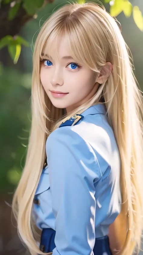 Beautiful girl in uniform、A very pretty 17 year old with super long blonde hair、Super long beautiful blonde hair、Beautiful long ...