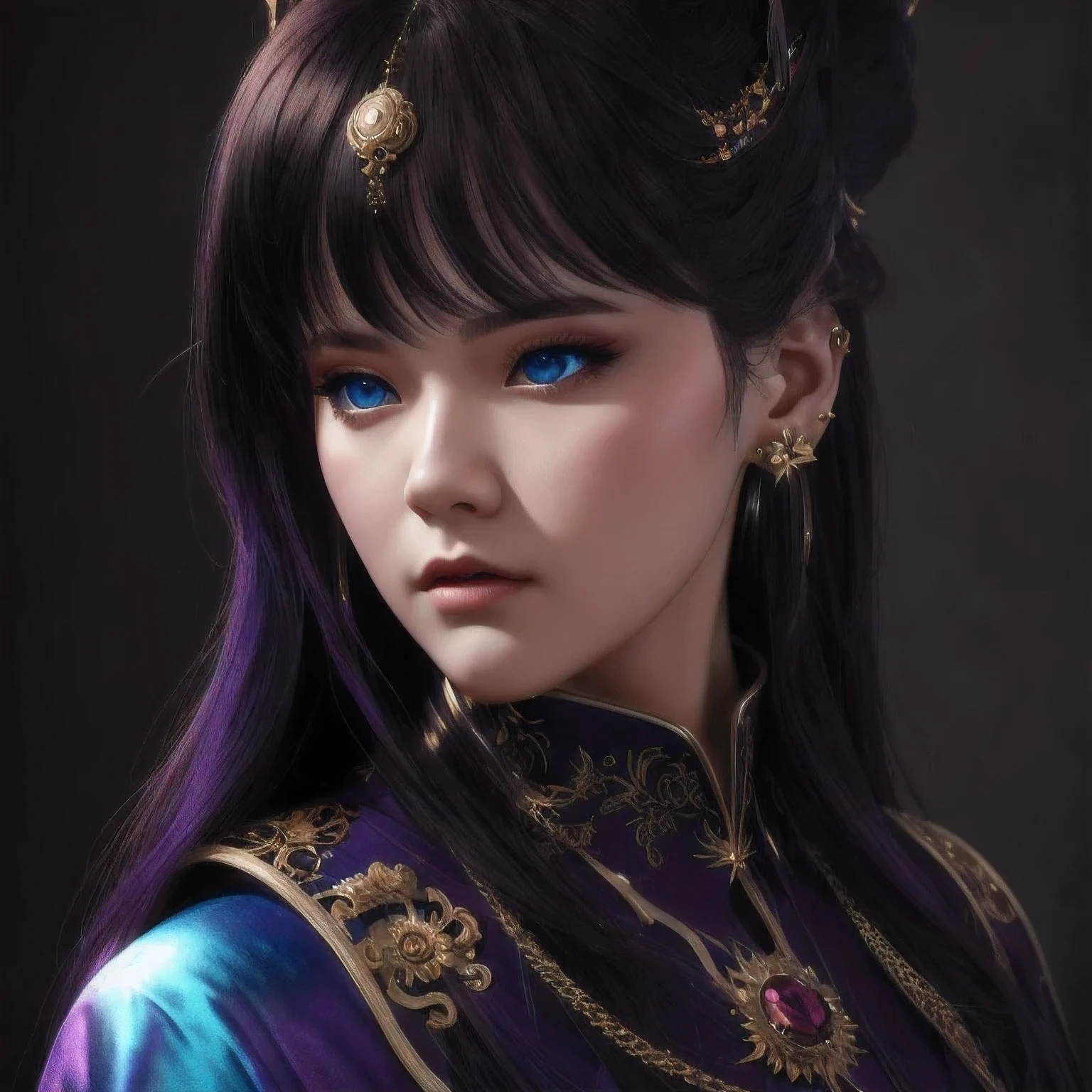 there is a 18 years old in a purple dress holding a dragon, wlop and ross tran, ross tran 8 k, fantasy art style, chengwei pan on artstation, a beautiful fantasy empress, ross tran and wlop, ruan jia and artgerm, the dragon girl portrait, ig model | artgerm, artgerm and ruan jia，beautiful
1girl
bangs
blue eyes
closed mouth
ear piercing
earrings
grey background
hair ornament
jewelry
lips
looking at viewer
military
military uniform
nose
piercing
portrait
realistic
short hair
simple background
solo
upper body