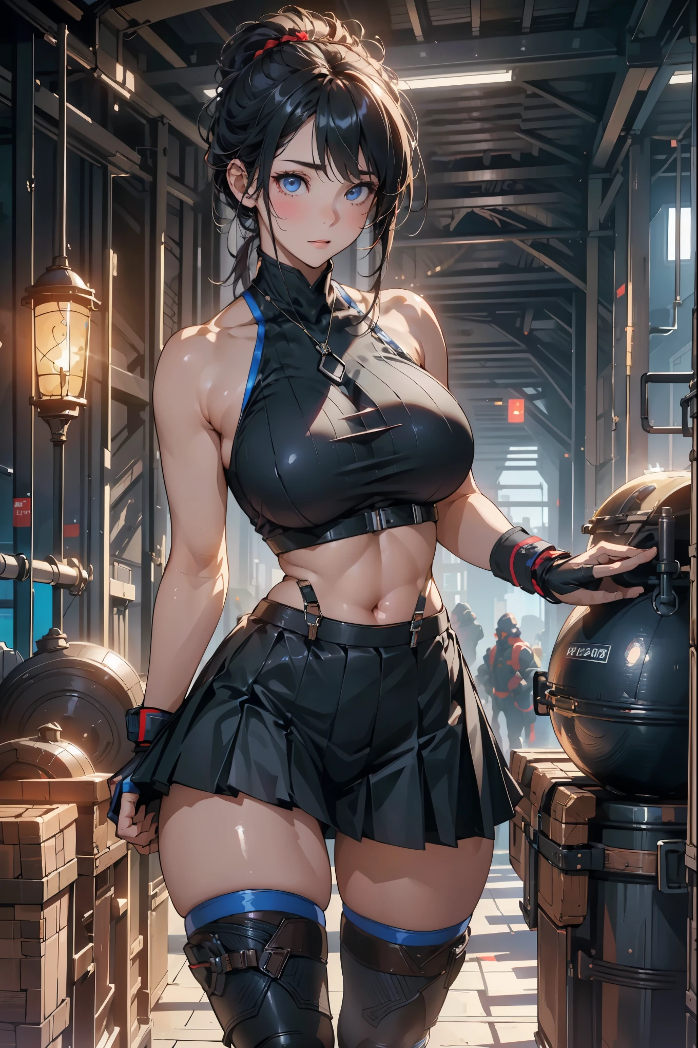 Unreal Engine 5 Photorealistic Rendering, (masterpiece, best quality), Intricate details, (best quality)), ((masterpiece)), ((Practical)), (Surrealism:1.2), (fractal art:1.2), 
1 girl, 7rtifa, Crop Top, arm guard, Fingerless gloves, Suspenders, Pleated mini skirt, black, Red boots extremely detailed eyes, Colorful, Most detailed, 
Vibrant colors, High contrast,
(8k Ultra HD:1.2), (photoPractical:1.2), Pretty Face, top body is hyper Practical thicc muscle and hyper largest_Chest!! with Chest type_melon, The butt is so big, Hydrated and shiny body,huge , Crazy breast swelling, Chest is larger than shoulder blade, Big breasts and thin waist，(huge breasts:1.2)，Hydrated skin（（rogue））（（Very huge breasts）），（（Grooves reveal original skin））