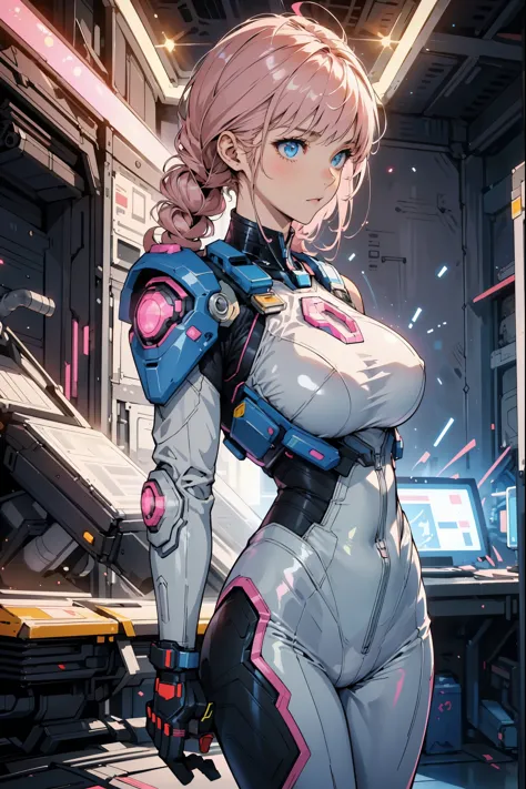 "(Highest image quality), (Extremely detailed), (Photo-realistic:1.1) 1 Girl, Depicting a female space Marine cadet, Skinny thin...