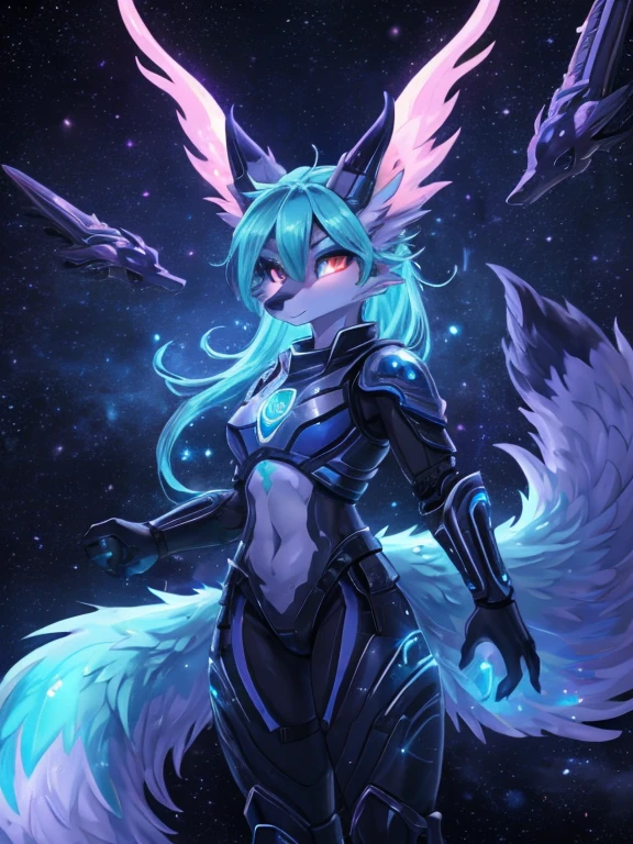  Miku Hatsune x dragão espacial, alta definição, orelhas kitsune, tatuagem dourada, tatuagem tribal, visão de corpo inteiro, lindas pernas,olhar intimidador, olhos azuis profundos, aura mágica, kitsune espacial, Aura mística, Aura mística, cauda longa e fofa, olhos aprimorados, aura espacial, garota divina, deus kitsune, divindade do espaço, espaço colorido múltiplo, Paisagem Galáctica, dark aura mágica, magia da galáxia, armadura espacial