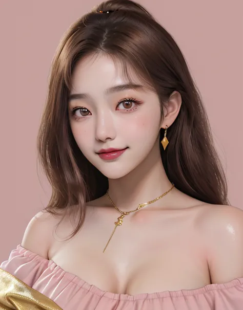 1 girl, 19 years old, south korean, 4k, masterpiece, soft skin, multiple frekles under eyes, long whavy brown hair, pink eyes, r...
