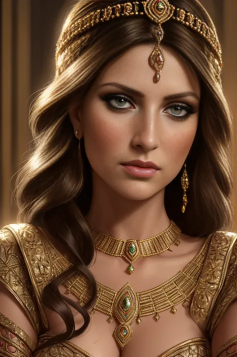 beautiful detailed woman,brunette hair,babylonian queen,highly detailed portrait,photorealistic,4k,8k,photo-realistic,extremely ...