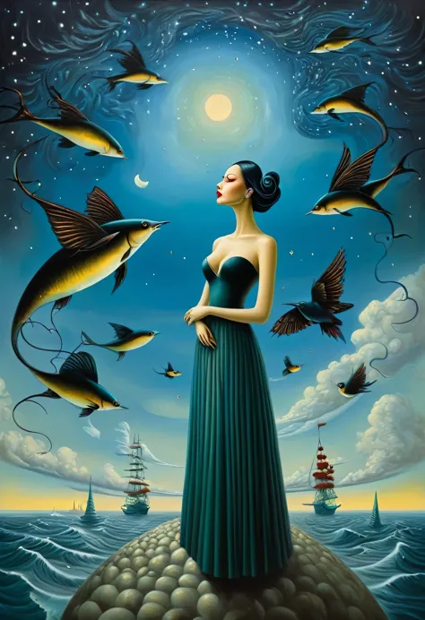 miss universe、the most beautiful woman、standing cool、benjamin lacombe, magical surrealism, unrealistic picture, whimsical surrea...