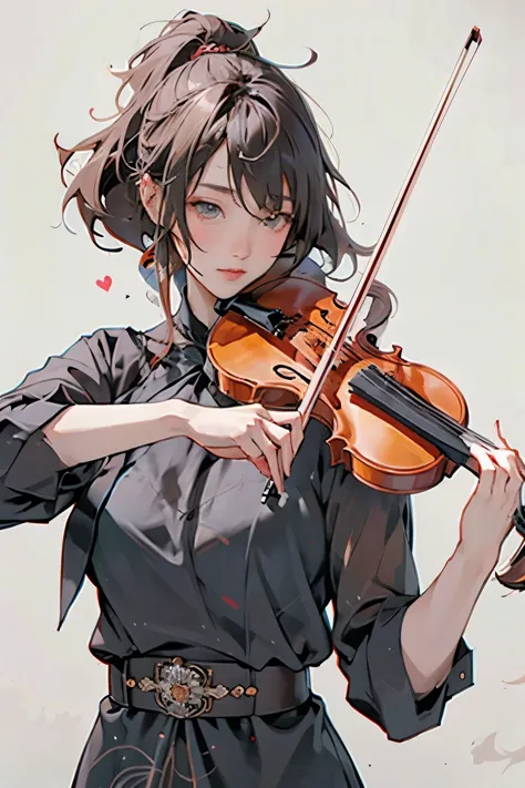 (masterpiece, best quality:1.2), 1girl, playing violin, solo, blank background, white background,