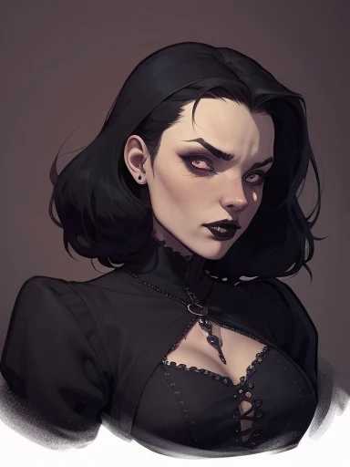 un mode portrait en gros plan style dessin animé illustration numérique de style GTA d&#39;une femme vêtue d&#39;une robe noire et de cheveux noirs, belle reine des vampires, belle reine vampire, jeune fille gothique, très beau top model gothique, beautiful femme vampire, fille gothique, fille gothique, jeune fille gothique of the dark, style gothique, femme gothique, vêtements gothiques, tenue gothique, mode vampire, femme vampire, porter une robe gothique