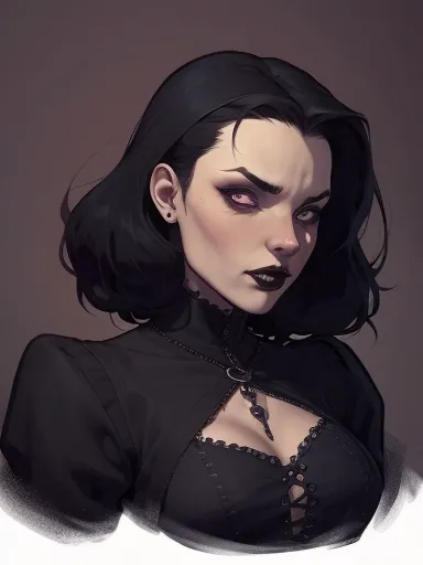 a close up portrait mode Cartoon style GTA style digital illustration of a woman in a black dress and black hair, linda rainha v...