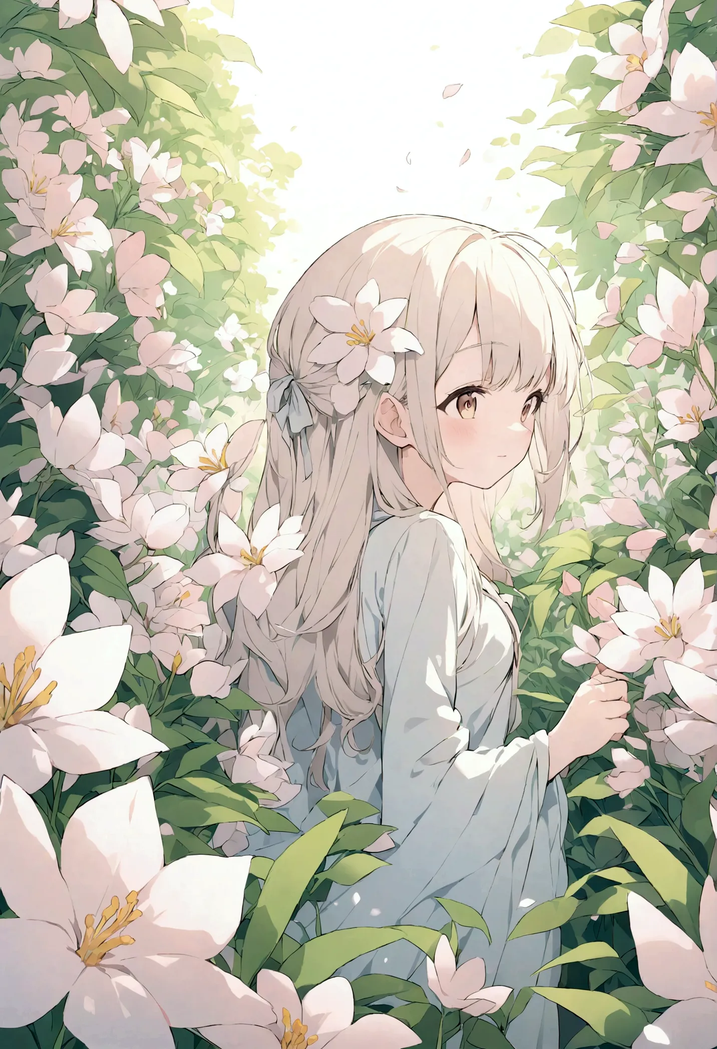 Two-dimensional girls enjoying flowers