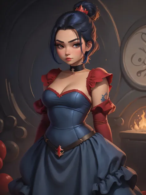 Azula. colored hair. very short hairstyle. choker. bbw. red-blue wedding dress. 
