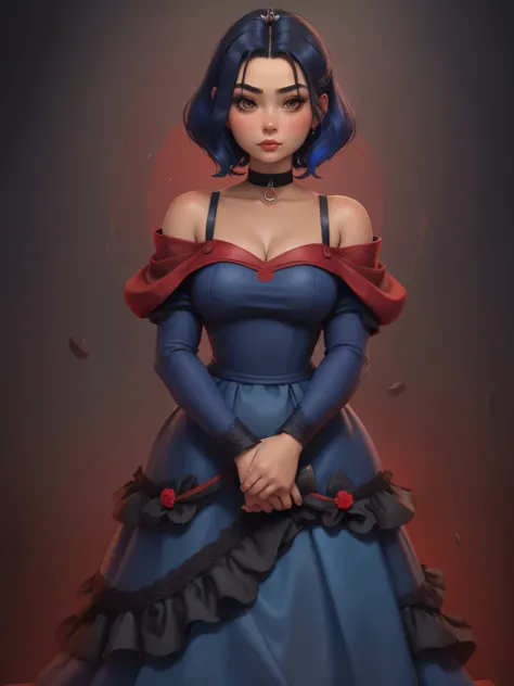 Azula. colored hair. very short hairstyle. choker. bbw. red-blue wedding dress. 
