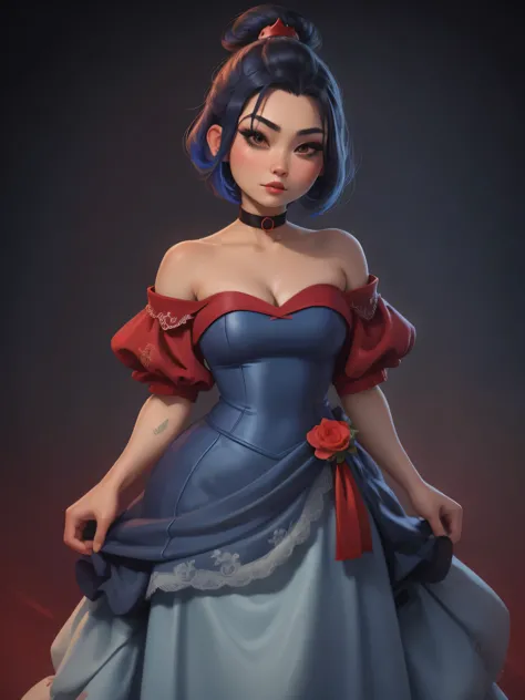 Azula. colored hair. very short hairstyle. choker. bbw. red-blue wedding dress. 
