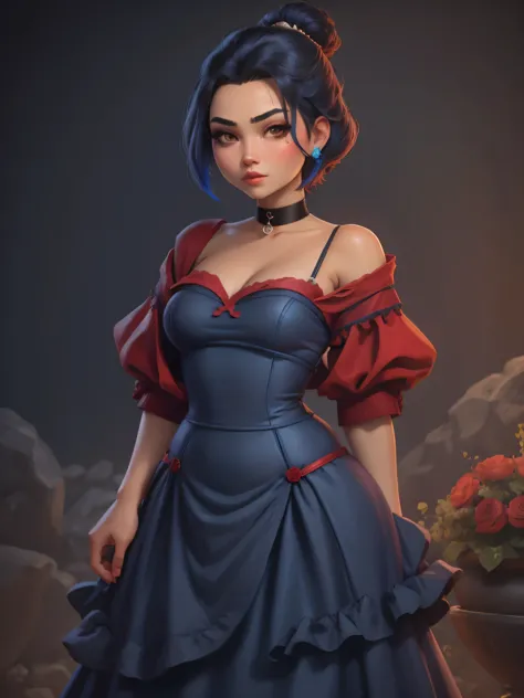 Azula. colored hair. very short hairstyle. choker. bbw. red-blue wedding dress. 
